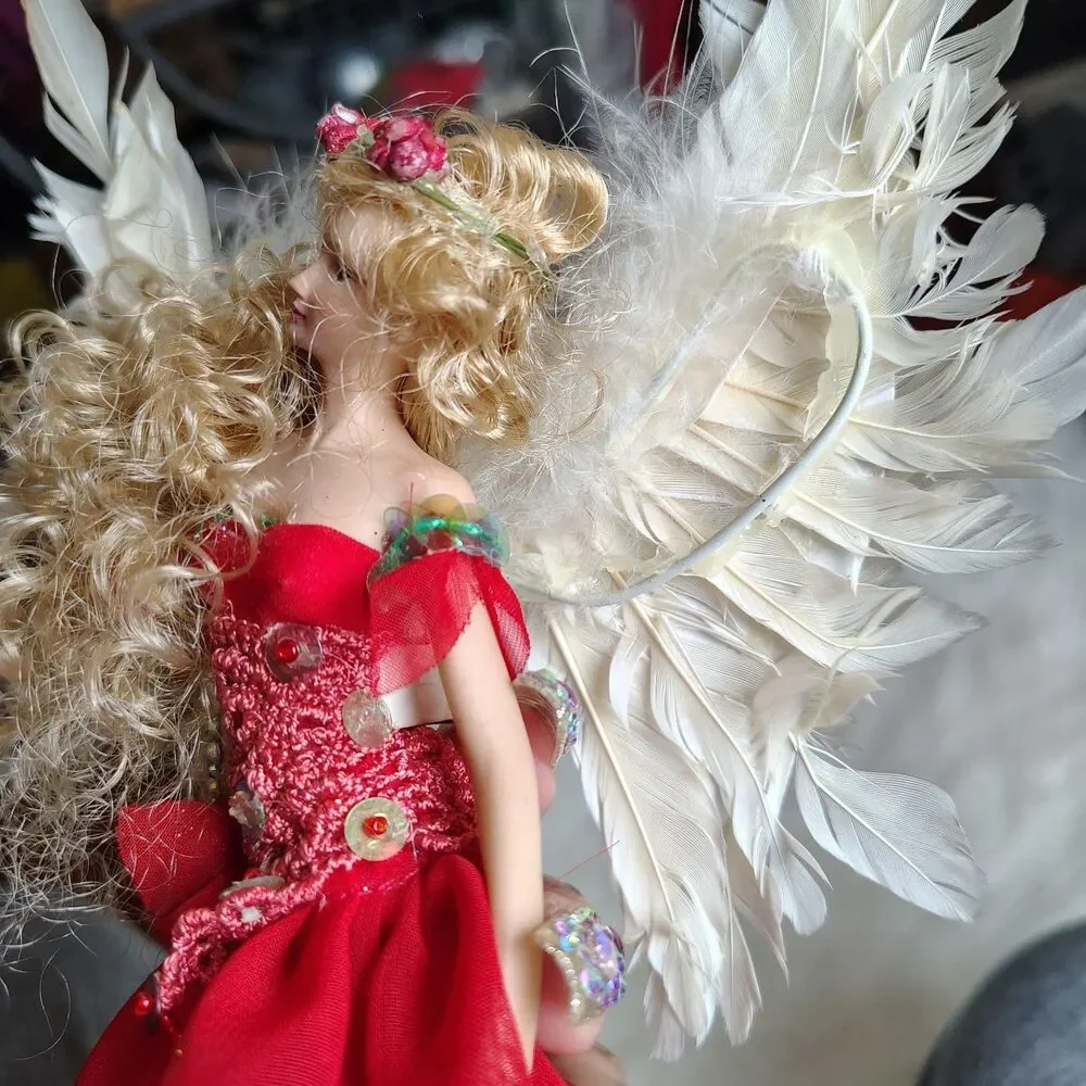 Fairycore Beaded Chime Ornament Wings Red